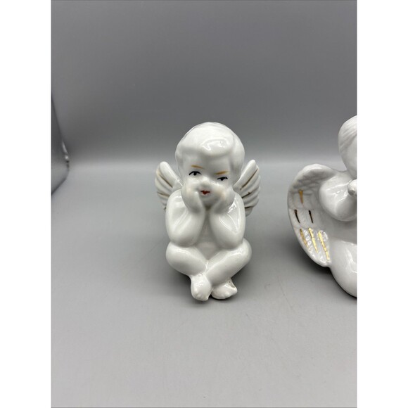 Vintage Ceramic Angels Set Of 3 White Glossy 4” Tall - Picture 4 of 13